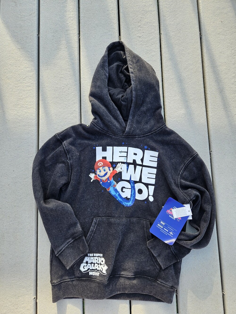 NWT Super Mario Galaxy Movie Boys Hoodie Small 6-7 Black Mineral Wash Nintendo